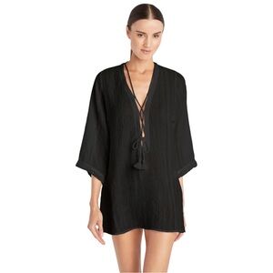ROBIN PICCONE Natalie Gauze Black 
Tunic Swimsuit Cover-Up Beach Resortwear